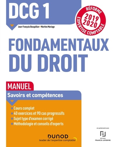 Jean-François Bocquillon et Martine Mariage - DCG 1 Fondamentaux du droit - Manuel - Réforme Expertise comptable 2019-2020.