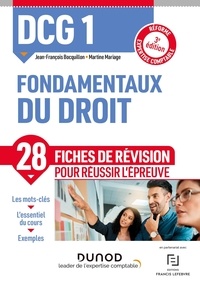 Jean-François Bocquillon et Martine Mariage - DCG 1 Fondamentaux du droit - Fiches de révision.