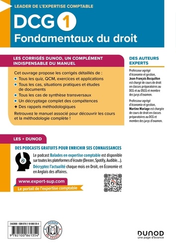 DCG 1 Fondamentaux du droit - Corrigés de Jean-François Bocquillon ...
