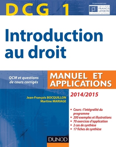 Jean-François Bocquillon et Martine Mariage - DCG 1 - Introduction au droit 2014/2015 - 8e édition.