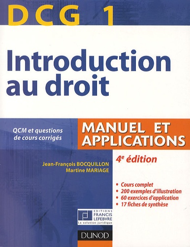 DCG 1 Introduction au droit - Manuel et... de Jean-François Bocquillon ...