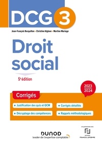 Jean-François Bocquillon et Christine Alglave - DCG 3 - Droit social - Corrigés 2023-2024.
