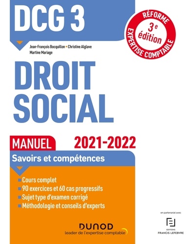 Jean-François Bocquillon et Christine Alglave - DCG 3 Droit social - Manuel - 2021/2022 - Réforme Expertise comptable.