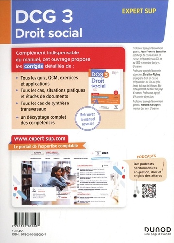 Droit social DCG 3. Corrigés  Edition 2023-2024