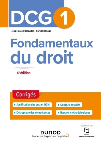 Jean-François Bocquillon et Martine Mariage - Fondamentaux du droit DCG 1 - Corrigés.