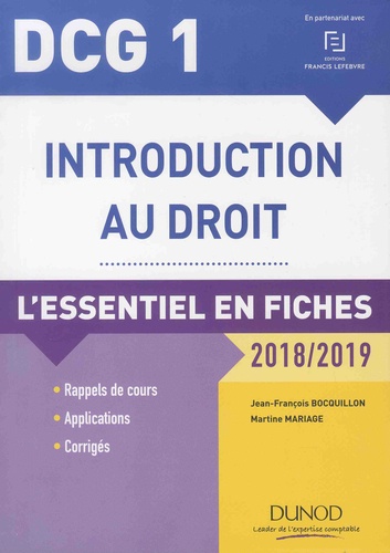 Introduction au droit DCG 1. L'essentiel en fiches  Edition 2018-2019