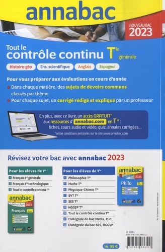 Tout le contrôle continu Tle générale. Sujets & corrigés  Edition 2023