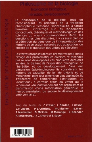 Philosophie de la biologie. Volume 1, Explication biologique, hérédité, développement