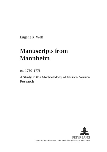 Jean k. Wolf - Manuscripts from Mannheim, ca. 1730-1778 - A Study in the Methodology of Musical Source Research.