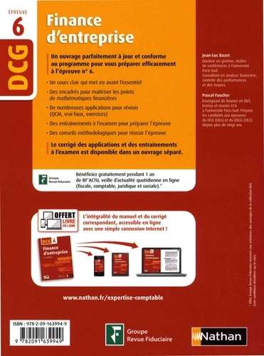 Finance d'entreprise DCG 6. Manuel & applications 3e édition