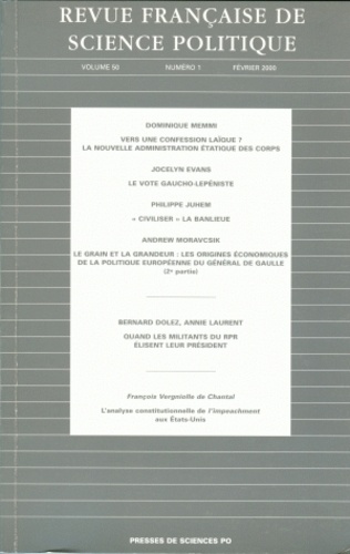 Jean-Luc Parodi et  Collectif - Revue Francaise De Science Politique Volume 50 N° 1 Fevrier 2000.