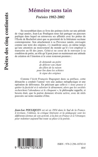 Mémoire sans tain. Poésies 1982-2002