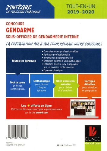 Concours gendarme sous-officier de gendarmerie interne. Tout-en-un  Edition 2019-2020