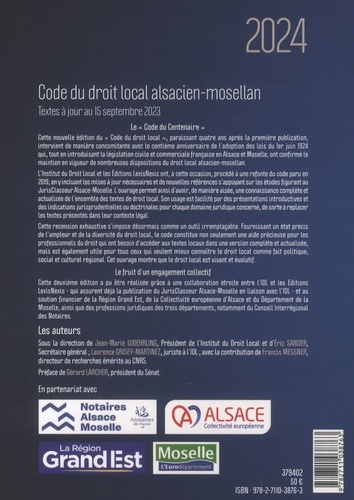 Code du droit local alsacien-mosellan  Edition 2024