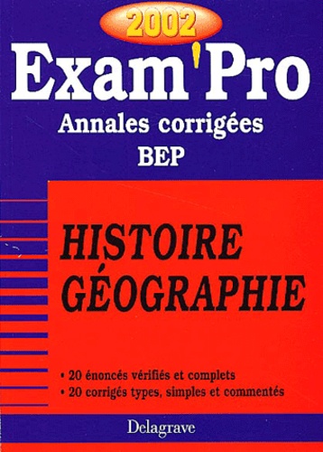 Jean Menand - Histoire Geographie Cap/Bep. Annales Corrigees 2002.