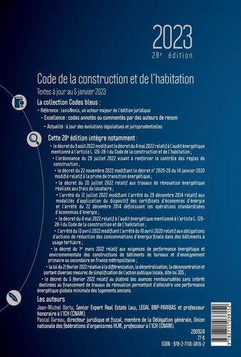 Code de la construction et de l'habitation  Edition 2023
