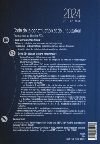 Code de la construction et de l'habitation  Edition 2024