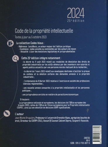 Code de la propriété intellectuelle  Edition 2024