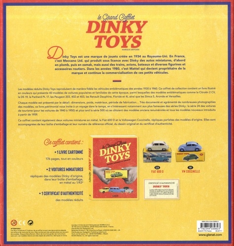 La grand coffret Dinky Toys. Voitures populaires et familiales. Le Grand Livre Dinky Toys Avec 2 voitures miniatures Fiat 600D et Volkswagen authentiques