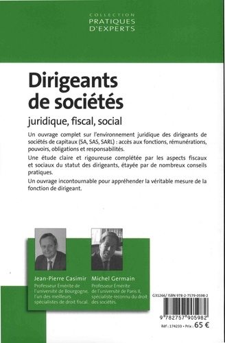 Dirigeants de societés. Juridique, fiscal, social  Edition 2017-2018