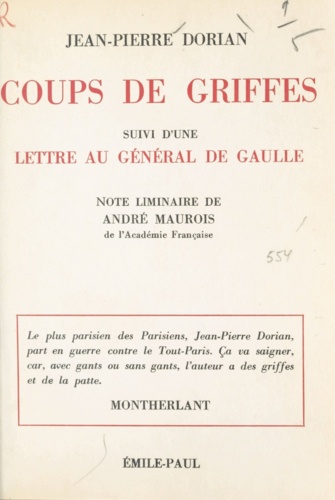 Coups de griffes. Suivi d'une lettre au Général de Gaulle