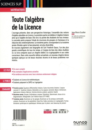 Toute l'algèbre de la licence. Cours et exercices corrigés 5e édition