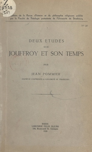 Deux études sur Jouffroy et son temps