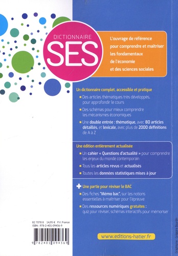 Dictionnaire SES. L'essentiel de l'économie et des sciences sociales. Lycée et Post-Bac  Edition 2024