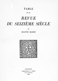 Jeanne Marie - Table de la Revue du Seizième siècle.