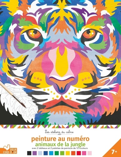 Peinture au numéro Animaux de la jungle. Avec 2 tableaux et 2 palettes de peinture de 12 couleurs