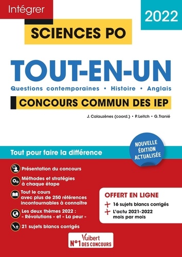 Sciences Po Tout-en-un Concours commun des IEP. Questions contemporaines - Histoire - Anglais  Edition 2022