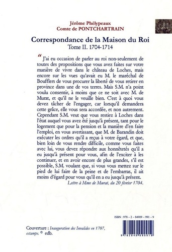 Correspondance de la Maison du Roi. Tome 2, 1704-1714