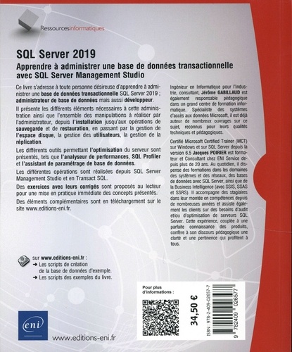 SQL Server 2019. Apprendre à administrer une base de données transactionnelle avec SQL Server Management Studio (avec exercices et corrigés)