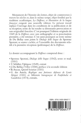 La Deffence, et illustration de la langue françoyse. (1549) 2e édition revue et augmentée