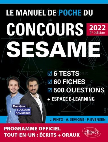 Le Manuel de Poche du concours SESAME. 6 tests, 60 fiches, 60 vidéos de cours, 500 questions  Edition 2022