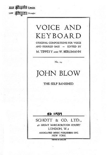 John Blow - Voice and Keyboard No. 24 : The Self Banished - (Amphion Anglicus, 1700). No. 24. high voice and piano. aiguë..