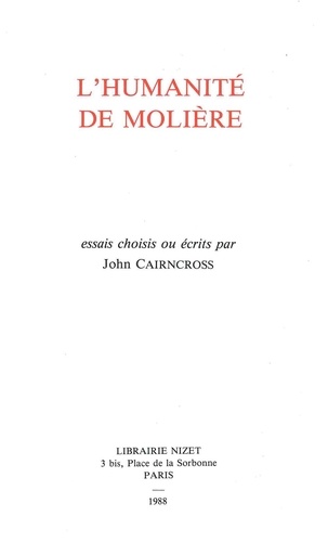 John Cairncross - L'humanité de Molière.