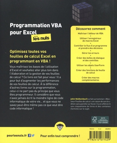 Programmation VBA pour Excel pour les nuls. Excel 2013, 2016, 2019 & 2021
