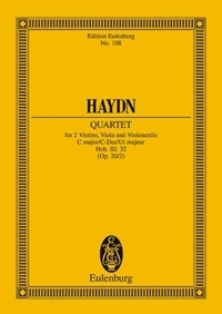 Joseph Haydn - Eulenburg Miniature Scores  : Quatuor à cordes Ut majeur - Sonnen-Quartett Nr. 2. op. 20/2. Hob. III: 32. string quartet. Partition d'étude..
