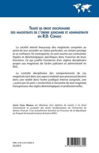 Traité de droit disciplinaire des magistrats de l'ordre judiciaire et administratif en R.D. Congo