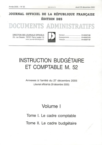  Journaux officiels - Instruction budgétaire et comptable M52 - Pack 2 volumes.