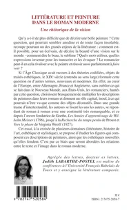 Litterature Et Peinture Dans Le Roman Moderne : Une Rhetorique De La Vision