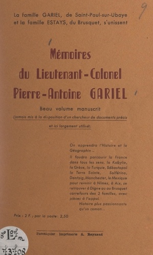 Mémoires du lieutenant-colonel Pierre-Antoine Gariel