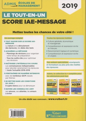 Le tout-en-un Score IAE-Message  Edition 2019