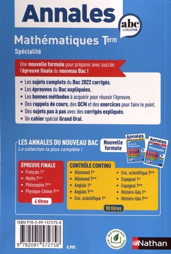 Annales BAC Mathématiques Term Spécialité. Sujets & corrigés  Edition 2023