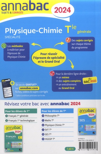 Physique-Chimie spécialité Tle générale. Sujets & corrigés  Edition 2024