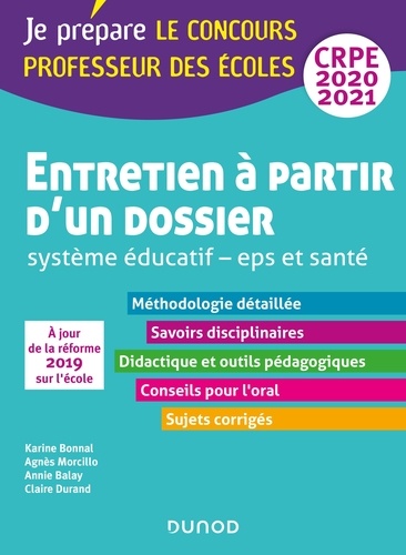 Karine Bonnal et Agnès Morcillo - Entretien à partir d'un dossier - Système éducatif - EPS et Santé - CRPE 2020-2021.