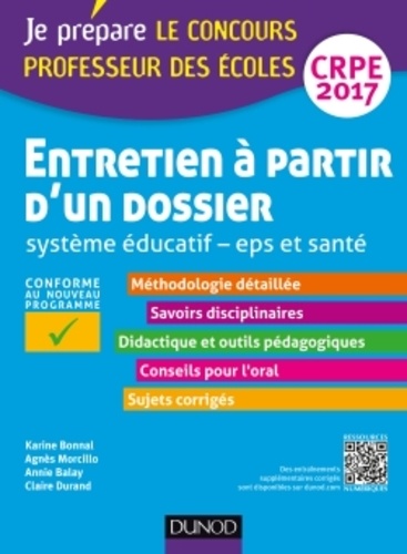 Karine Bonnal et Agnès Morcillo - Entretien à partir d'un dossier - Système éducatif, EPS et santé, oral/admission concours professeur des écoles.