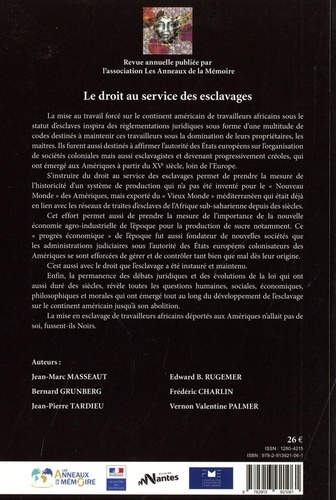 Cahiers des Anneaux de la Mémoire N° 19 Le droit au service des esclavages