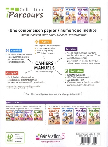 Maths 3e iParcours. Cahier d'exercices  Edition 2022